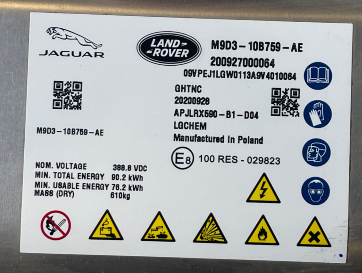 JAGUAR I-PACE battery pack photo 3